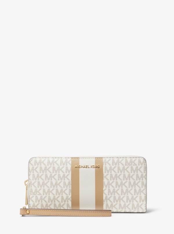 Damske Penazenky Michael Kors Logo Stripe Continental Wristlet Biele Hnedožltý - Doplnky Michael Kors Sleva | FKEUP-0548